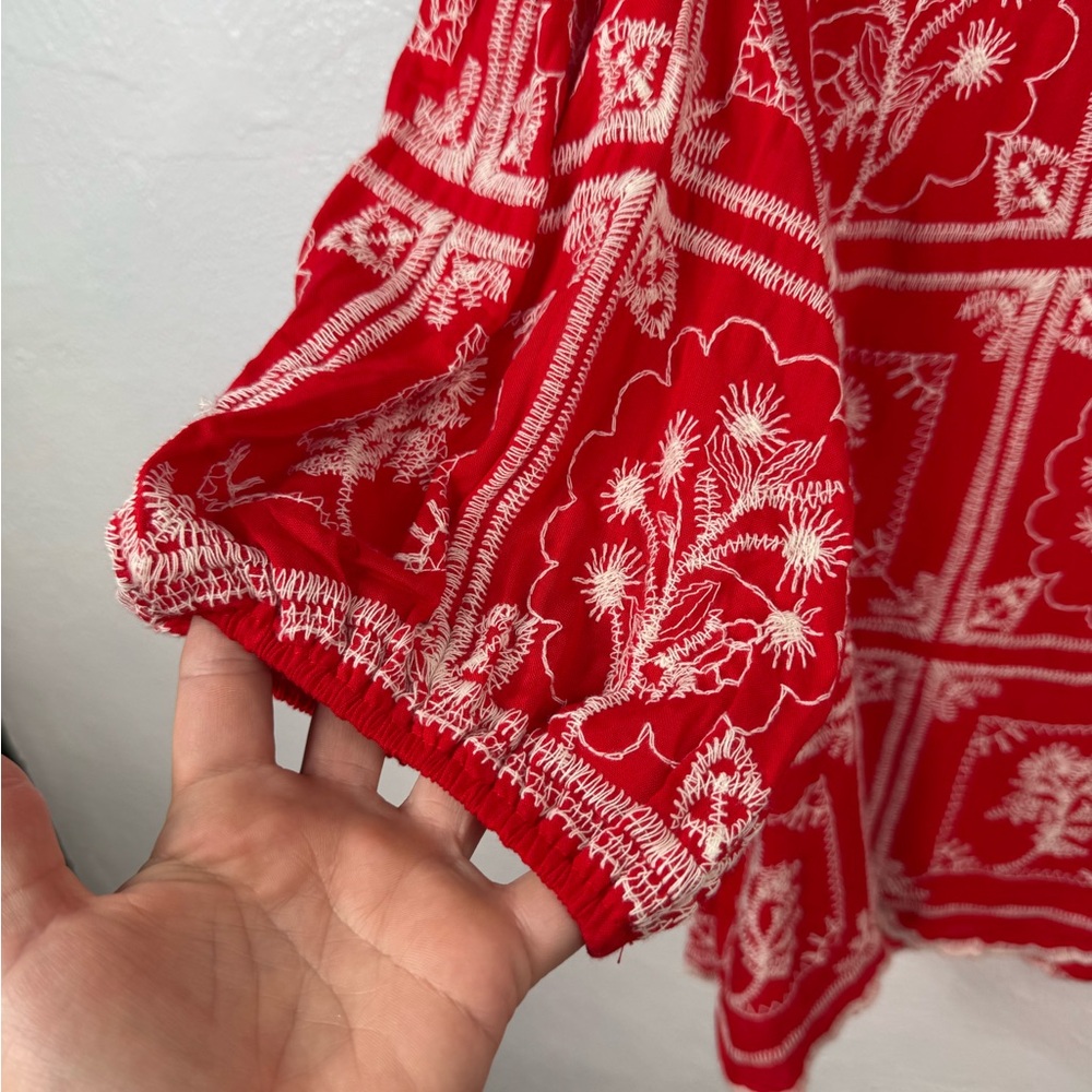 Solitaire Red and White Floral Print Blouse - Picture 4 of 6